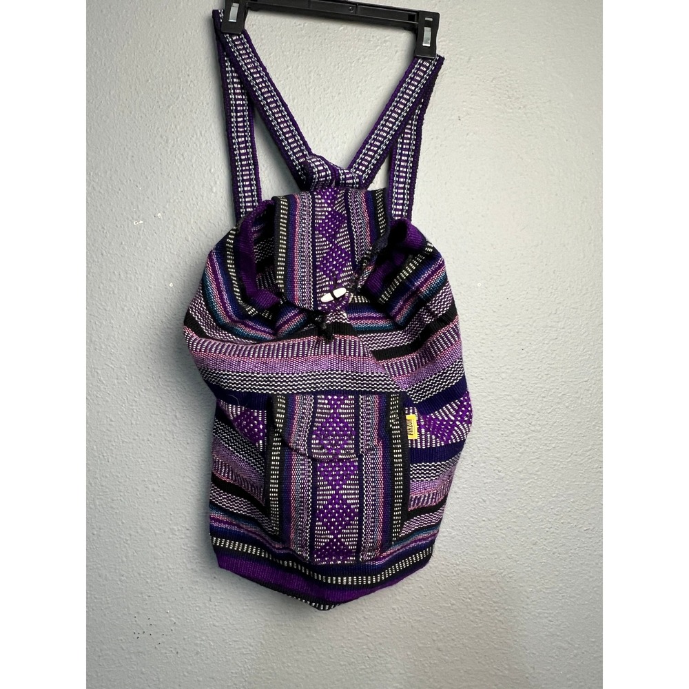 Artesanias Pinzon Purple Woven Striped Boho Backpack Rucksack Geometric Festival